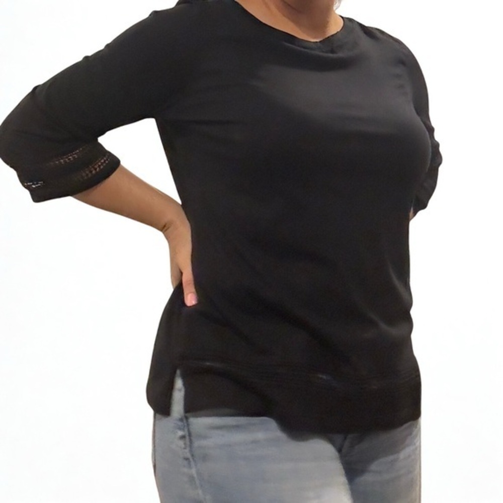 Karen Scott Black Eyelet Trim Top |‎ Women's M | Classic Casual